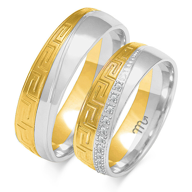 Vestuviniai žiedai su senoviniais raštais ir kalnų krištolais