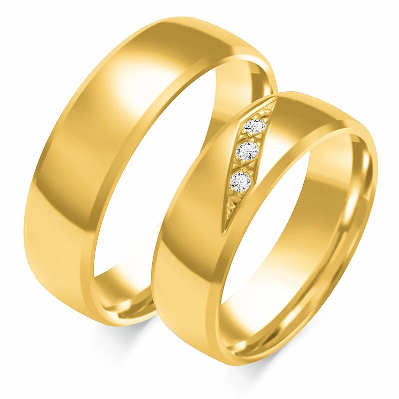 Vestuviniai žiedai su trimis akmenimis su faziniu profiliu