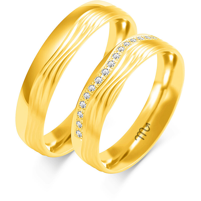 Vienspalviai blizgūs vestuviniai žiedai su kalnų krištolais