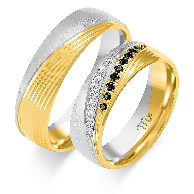 Vjenčano prstenje s matiranim i crnim kamenčićima