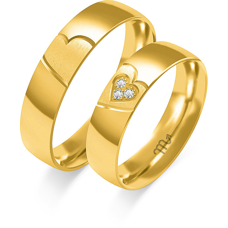 Vjenčano prstenje s matiranim srcima s kamenčićima