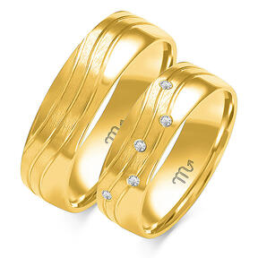 Wedding rings shiny with matte lines, multi-colored