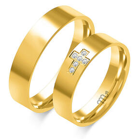 Wedding rings with a cross and rhinestones