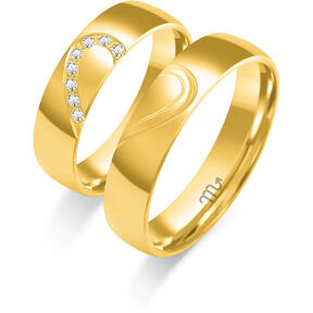 Wedding rings with a heart and semi-round profile