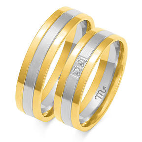 Wedding rings with a matte line and two stones