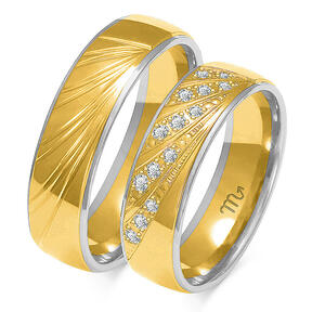 Wedding rings with a phased profile and rhinestones
