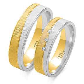 Wedding rings with a phased profile with three stones