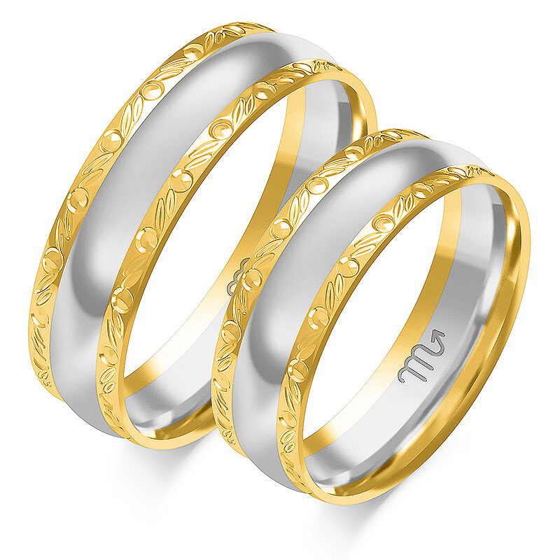 Wedding rings with flat profile and engraving
