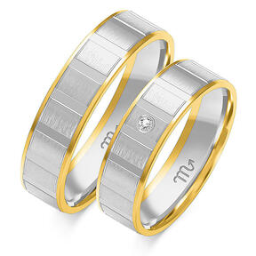 Wedding rings with matte rectangles and stone