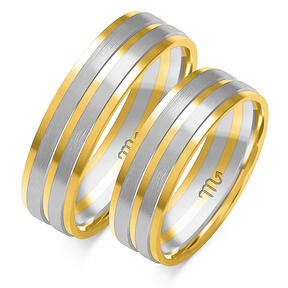 Wedding rings with matting and shiny lines