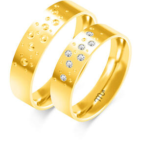Wedding rings with rhinestones and a flat profile