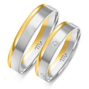 Wedding rings with shiny two-tone stones