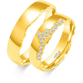 Wedding rings with stones and semi-round profile