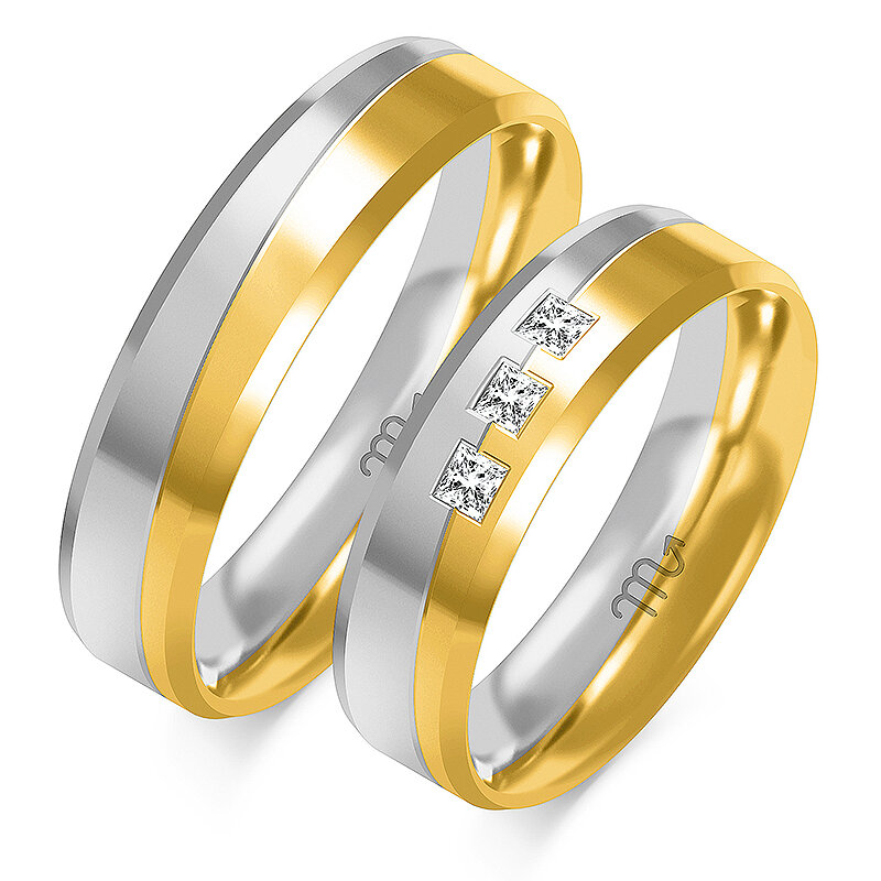 Wedding rings with stones and waves