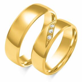 Wedding rings with three stones with a phased profile