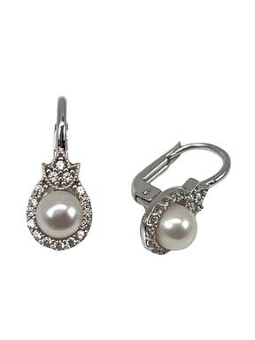White gold earrings with pearls and zircons