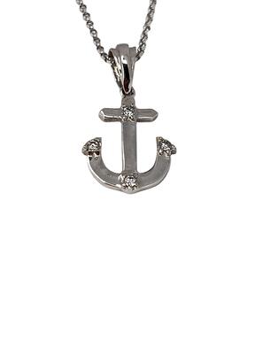 White gold pendant Anchor with zircons
