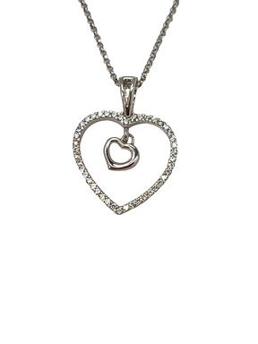 White gold pendant Two hearts with zircons
