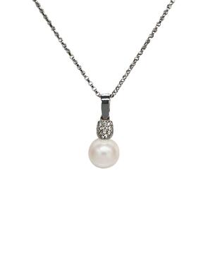 White gold pendant with zircons and pearl Ø 7.7mm
