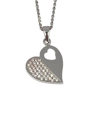 White gold pendant with zircons Heart in heart