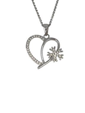 White gold pendant with zircons Heart with a flake