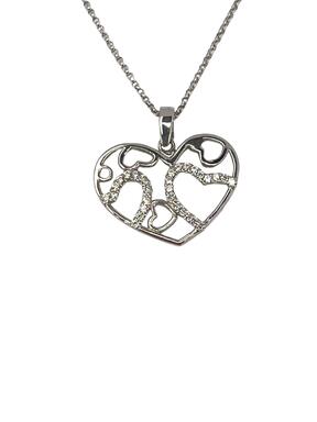 White gold pendant with zircons In the heart