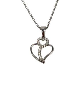 White gold pendant with zircons Two hearts