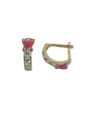 Χρυσά παιδικά σκουλαρίκια με ροζ παπιγιόν