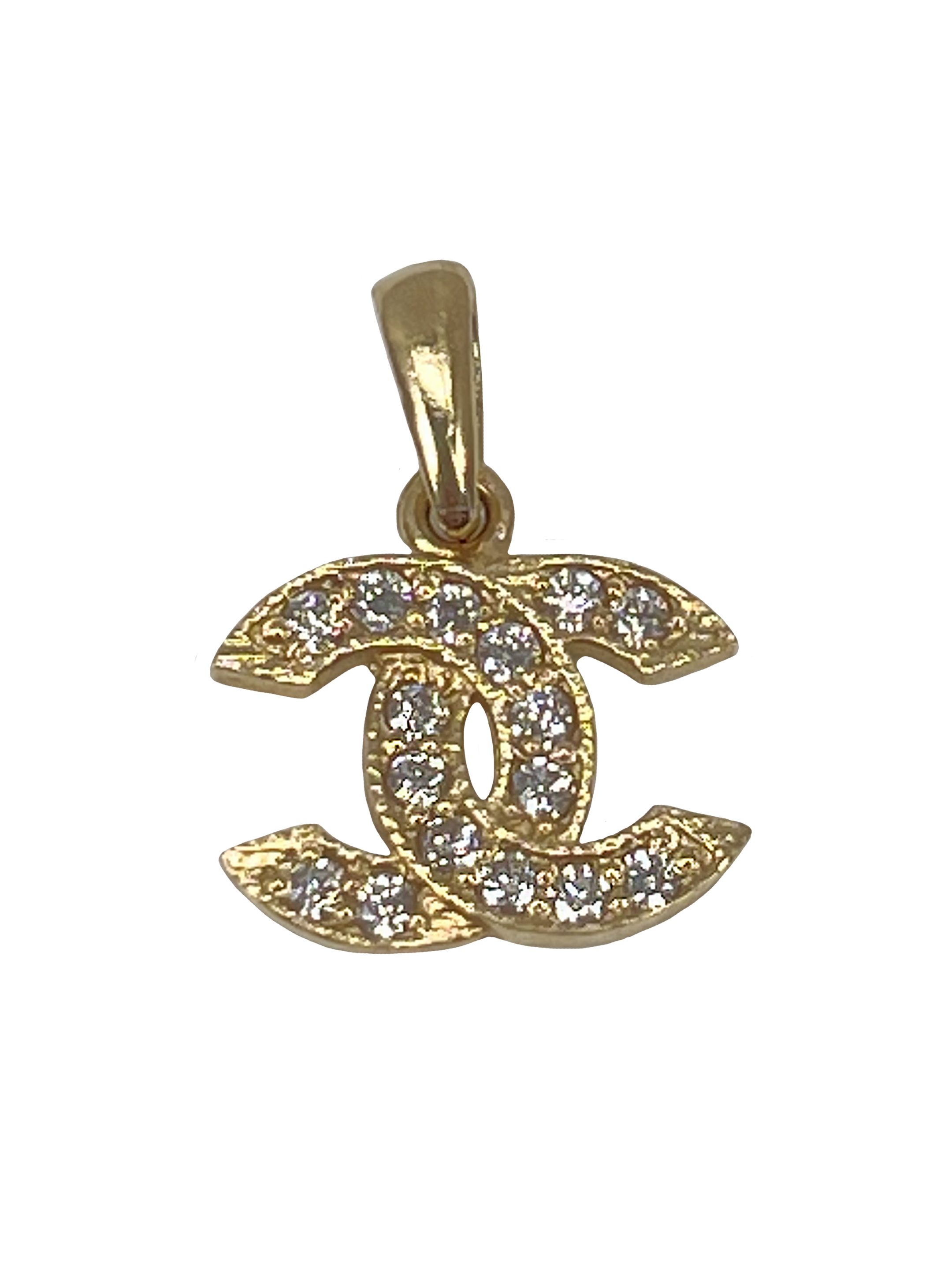 Yellow gold pendant with the letters CC and zircons