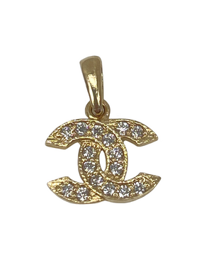 Yellow gold pendant with the letters CC and zircons