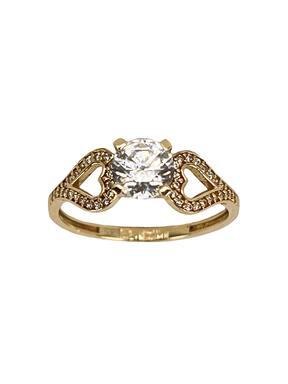 Yellow gold ring with hearts and zircon