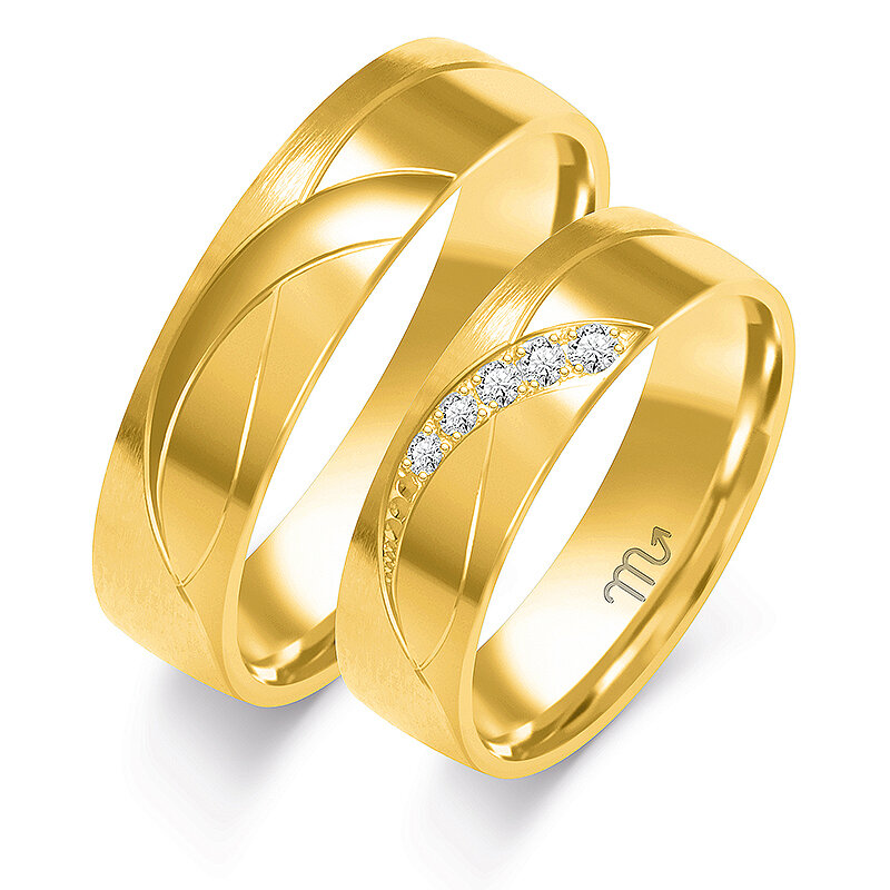 Zelta divkrāsu gredzeni ar gravējumu un matējumu