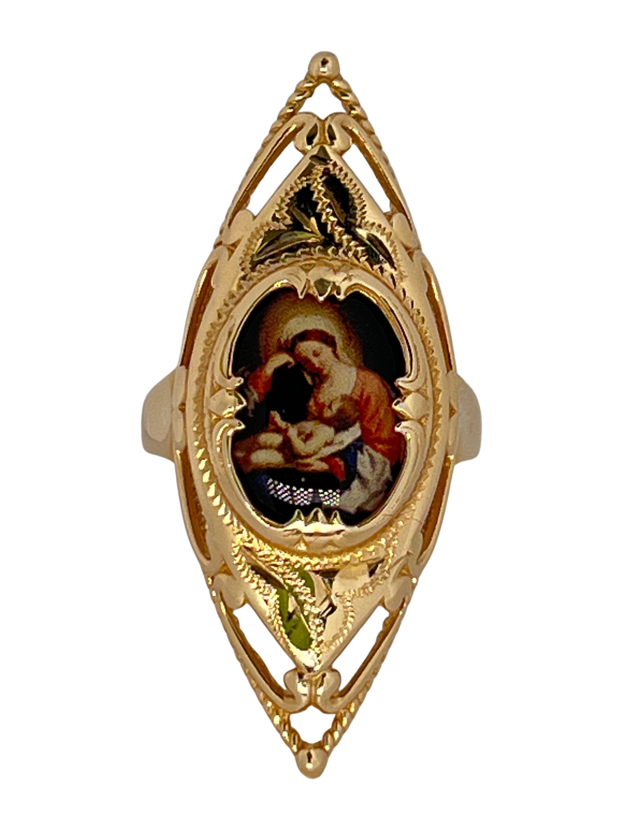 Zelta gravēts gredzens Madonna un bērns