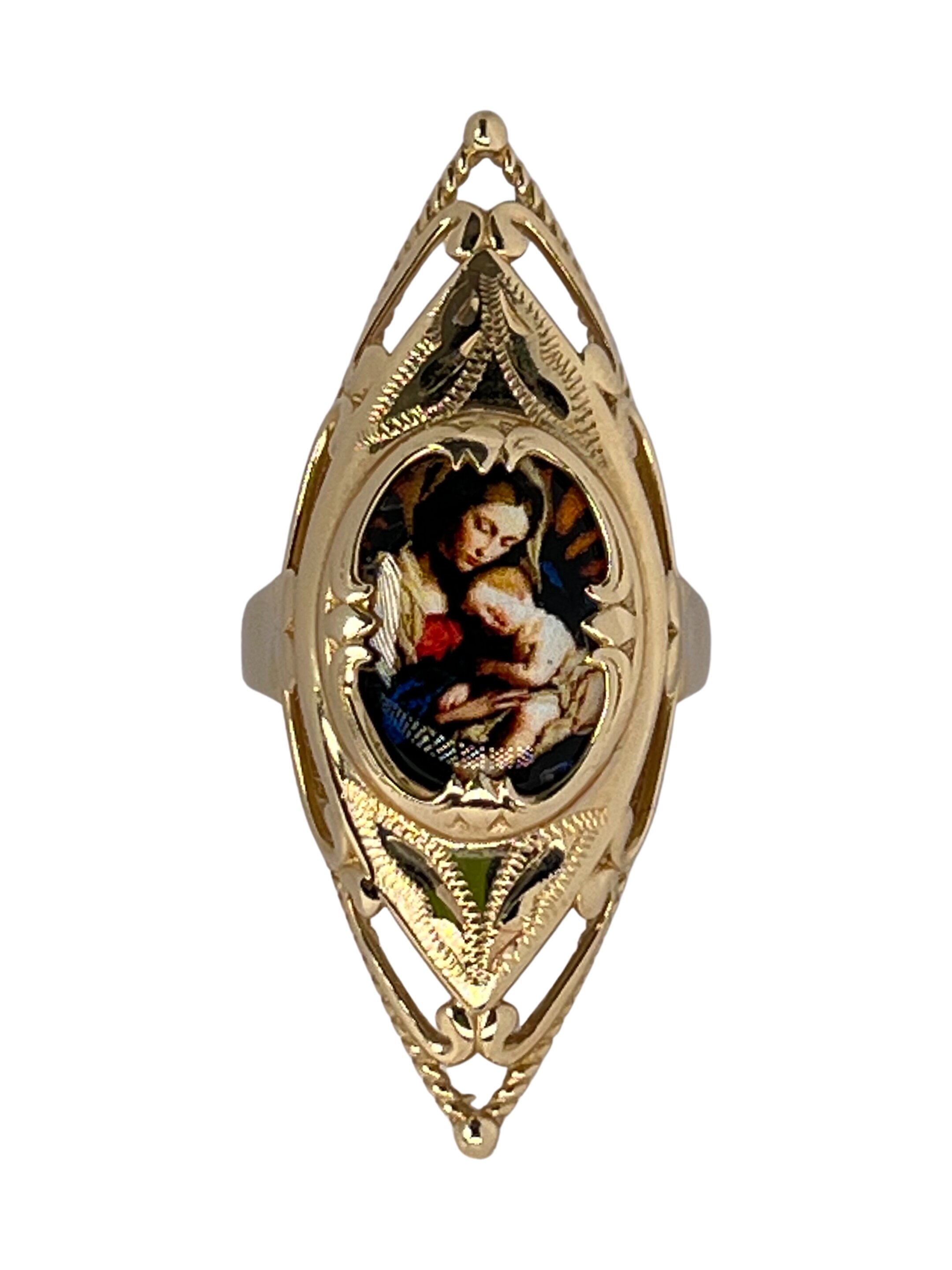 Zelta gredzens ar gravējumu Madonna un bērns