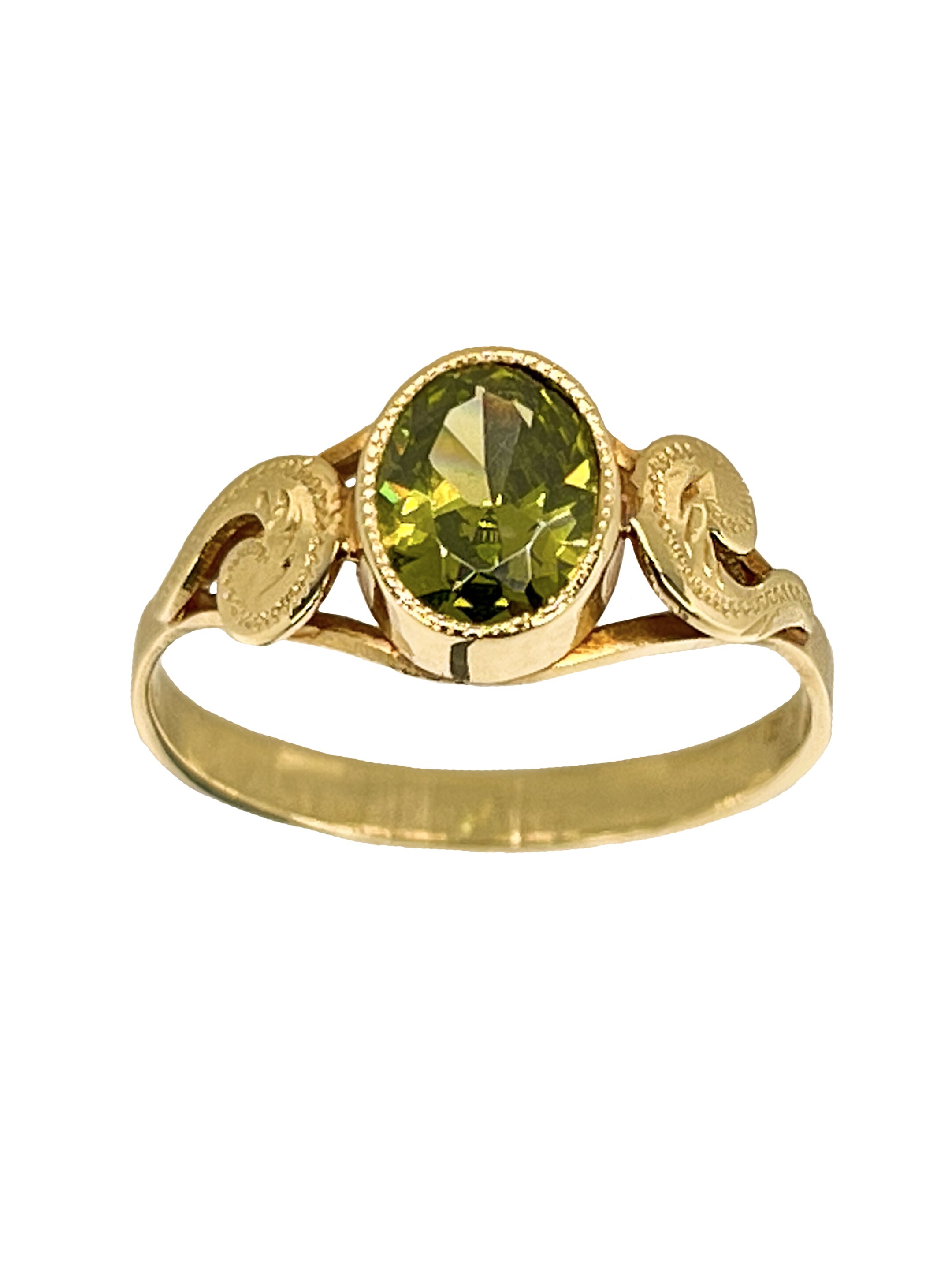 Zelta gredzens ar iegravētu zaļu cirkonu