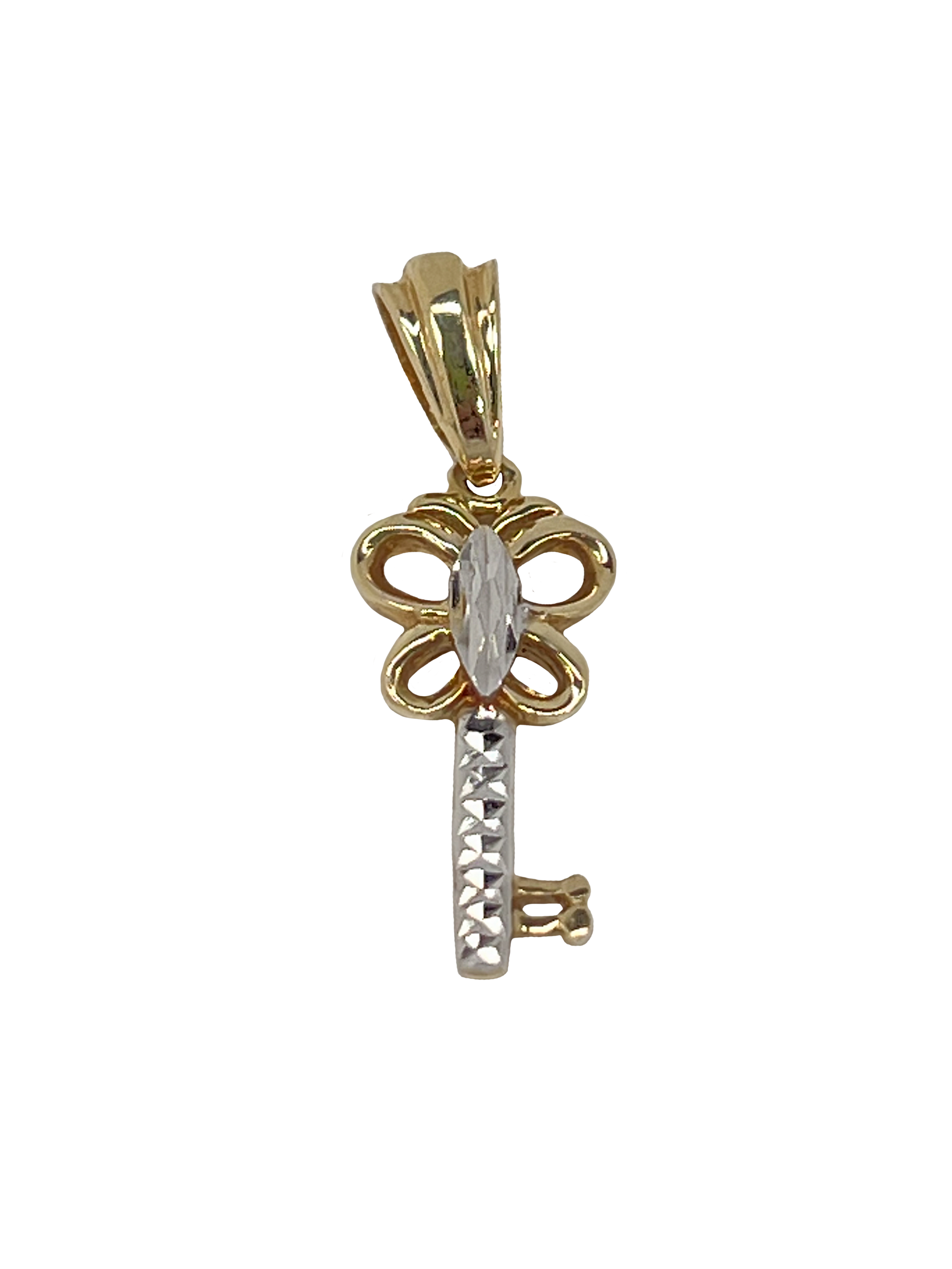 Zelta kombinācijas atslēgu kulons ar tauriņu