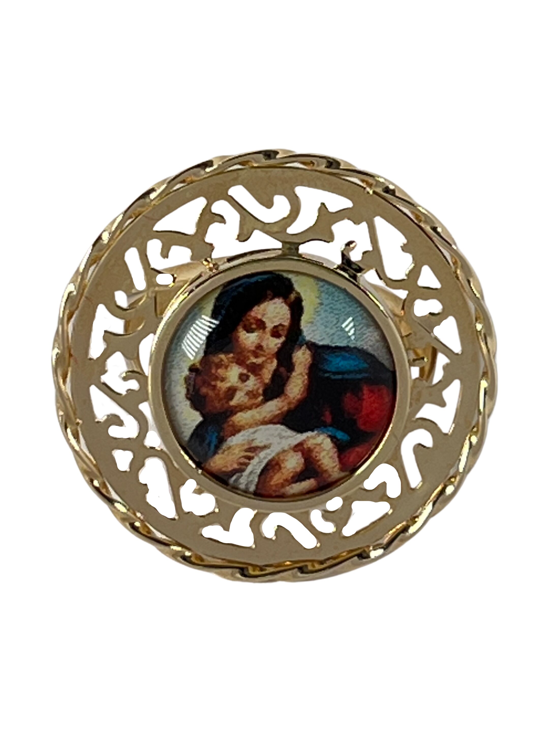 Zelta Madonna un bērns apaļš gredzens