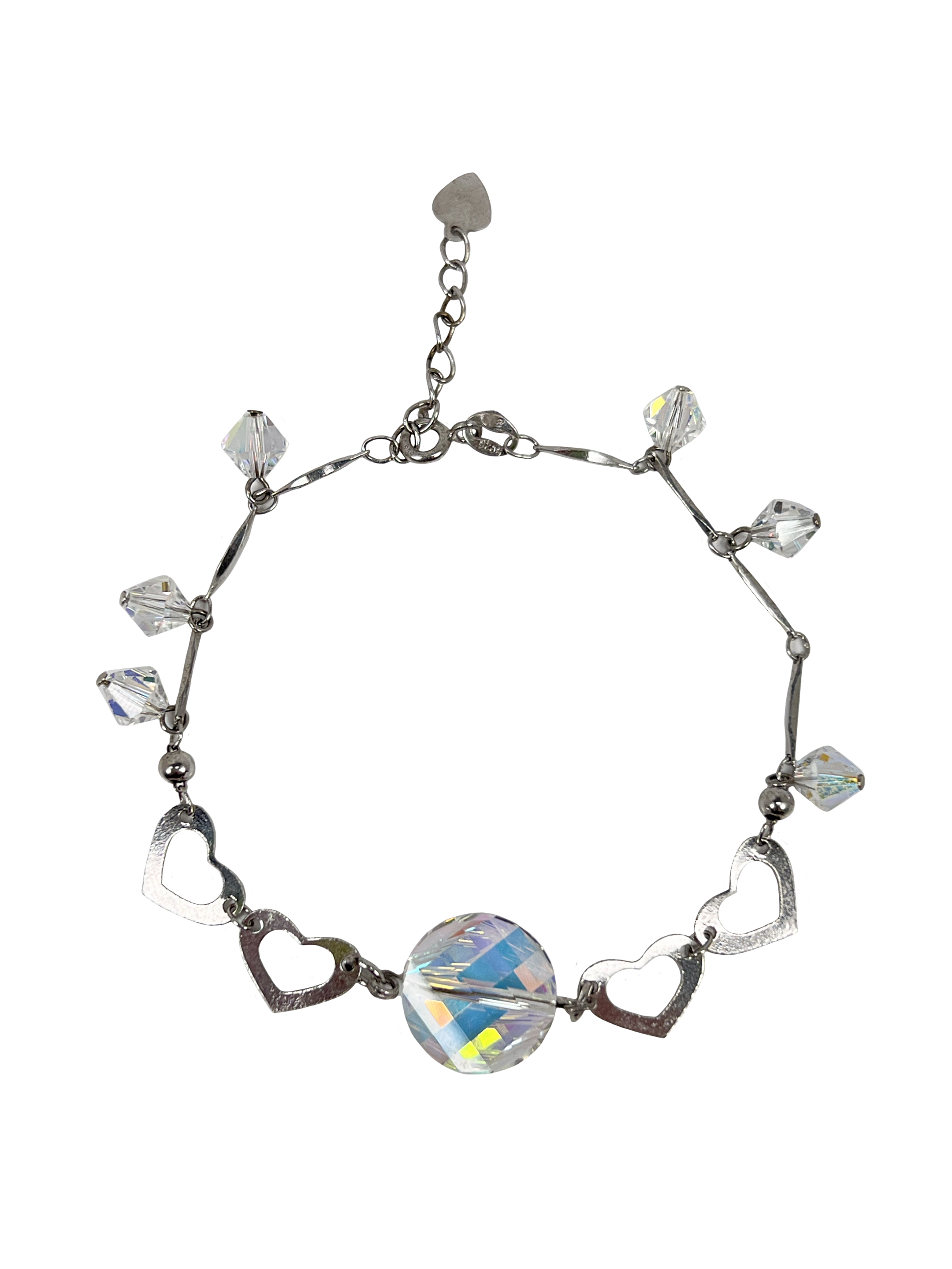 Zilveren armband met Ab kristallen en hartjes