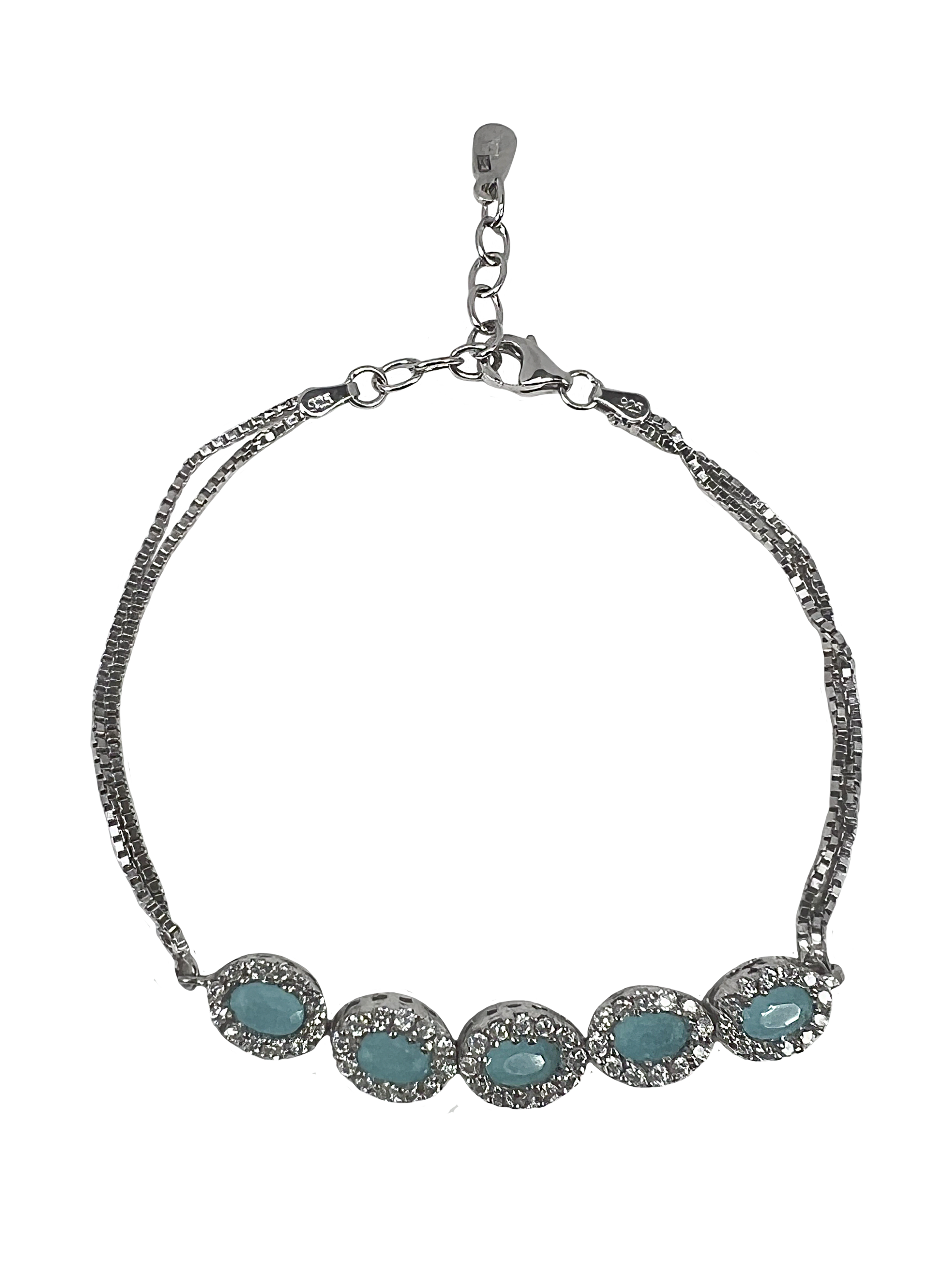 Zilveren armband met turquoise stenen en kristallen