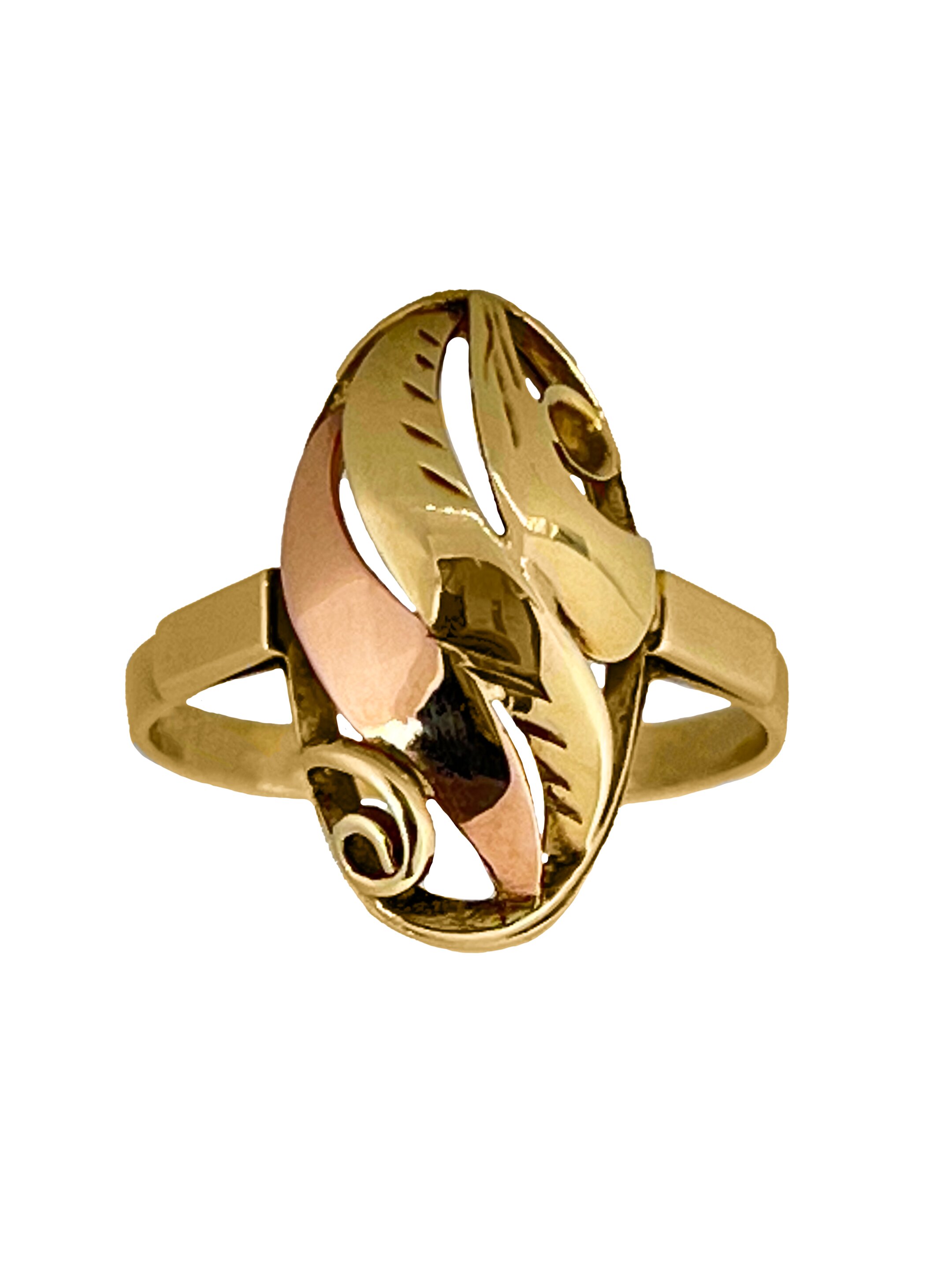 Zlat prstan iz kombiniranega zlata gravirano