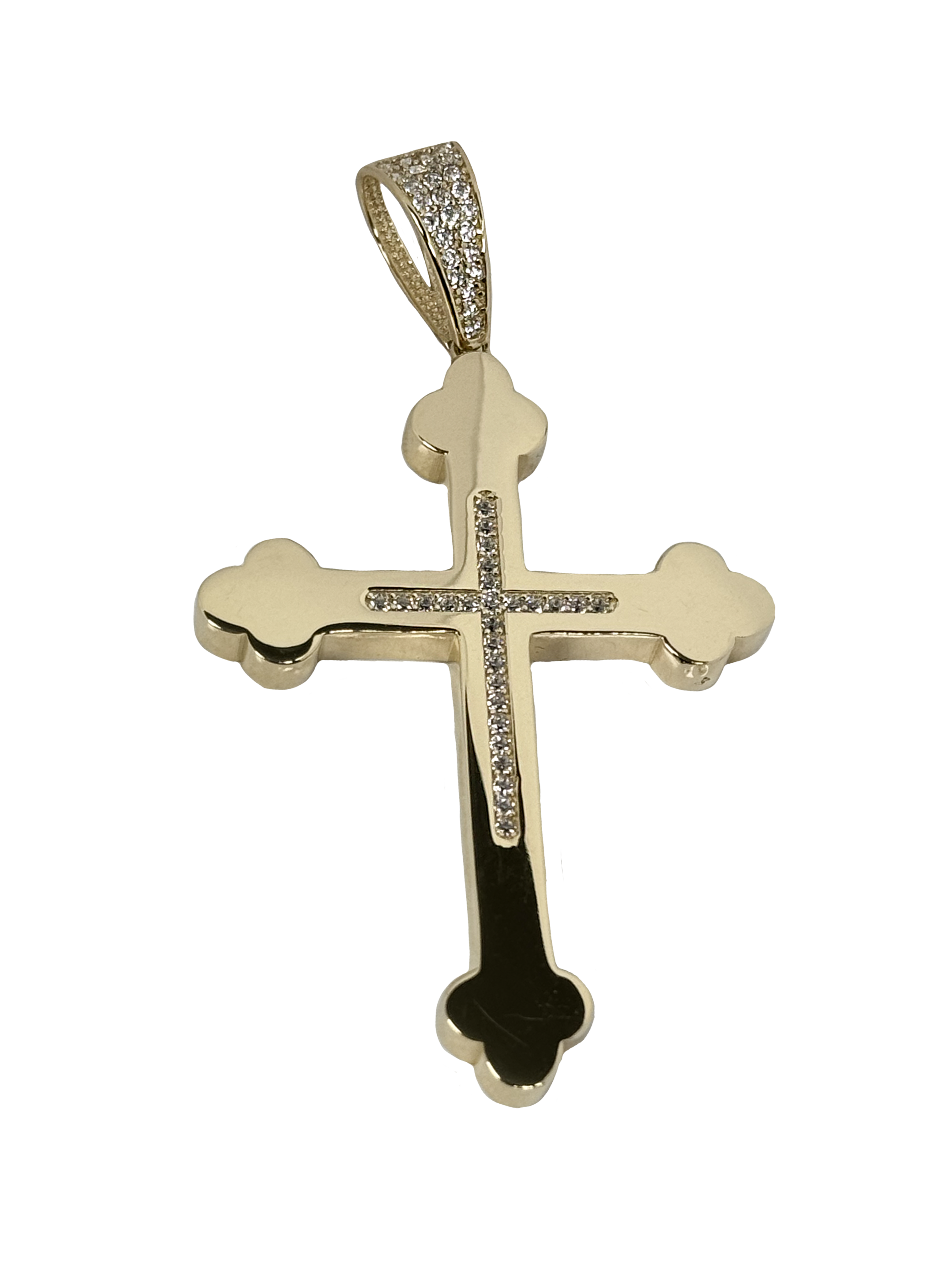 Златен медальон кръст с циркони