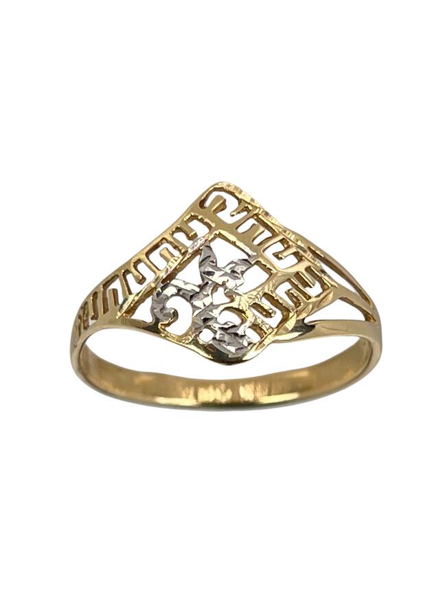 Zlatý dvojfarebný prsteň so vzorom a gravírovaním