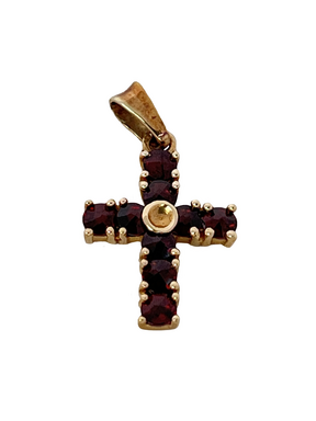 Zlatý křížek s vínově červenými granáty