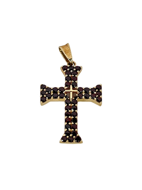 Zlatý křížek ze žlutého zlata s granáty