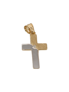 Zlatý krížik z kombinovaného zlata so zirkónom