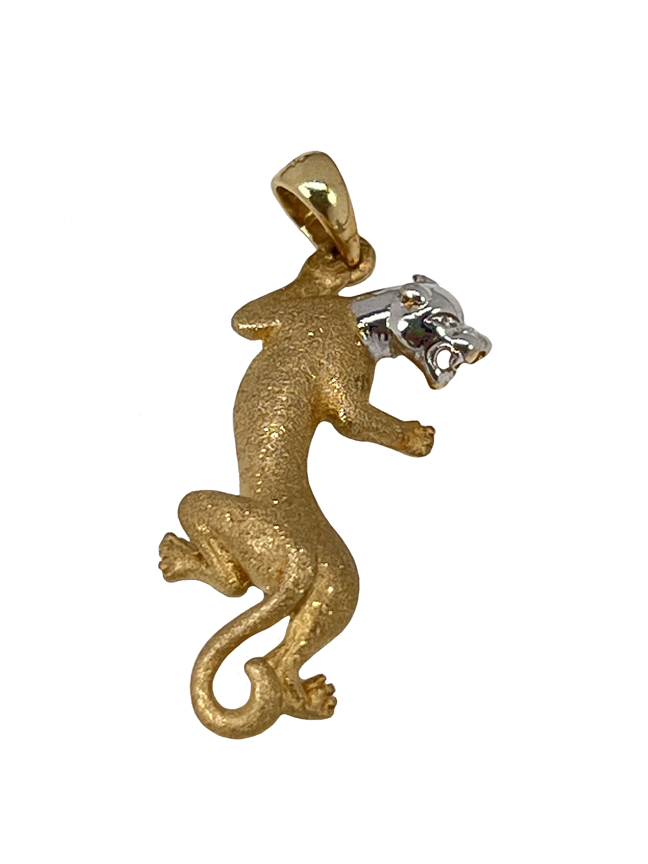 Zlatý přívěsek panter z kombinovaného zlata s pískováním