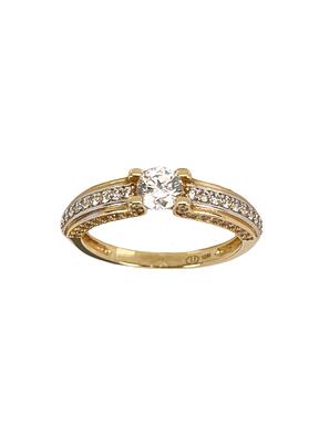 Zlatý prsten s centrálním zirkonem a menšími zirkony