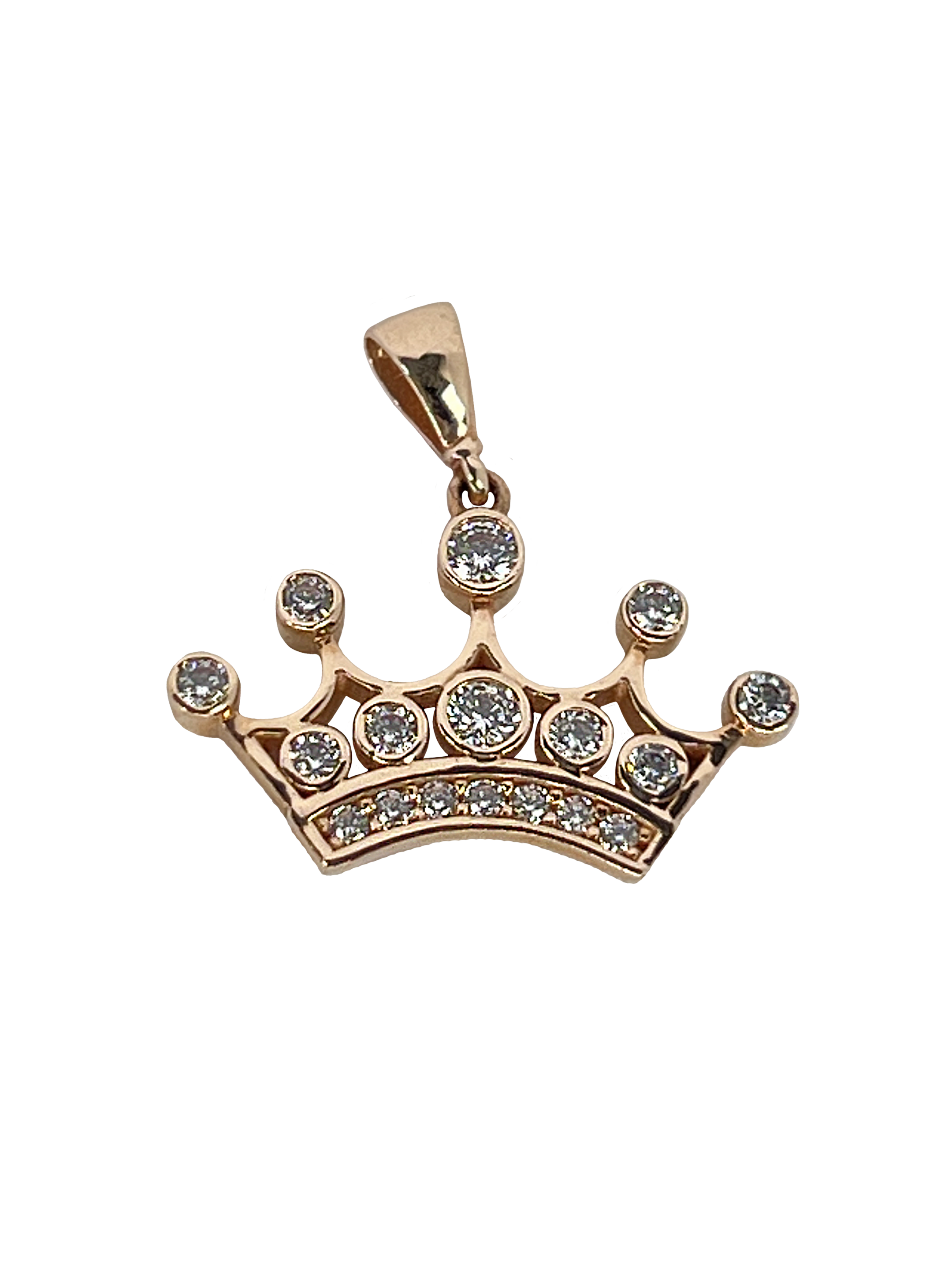 Złota zawieszka korona wykonana z różowego złota z cyrkoniami