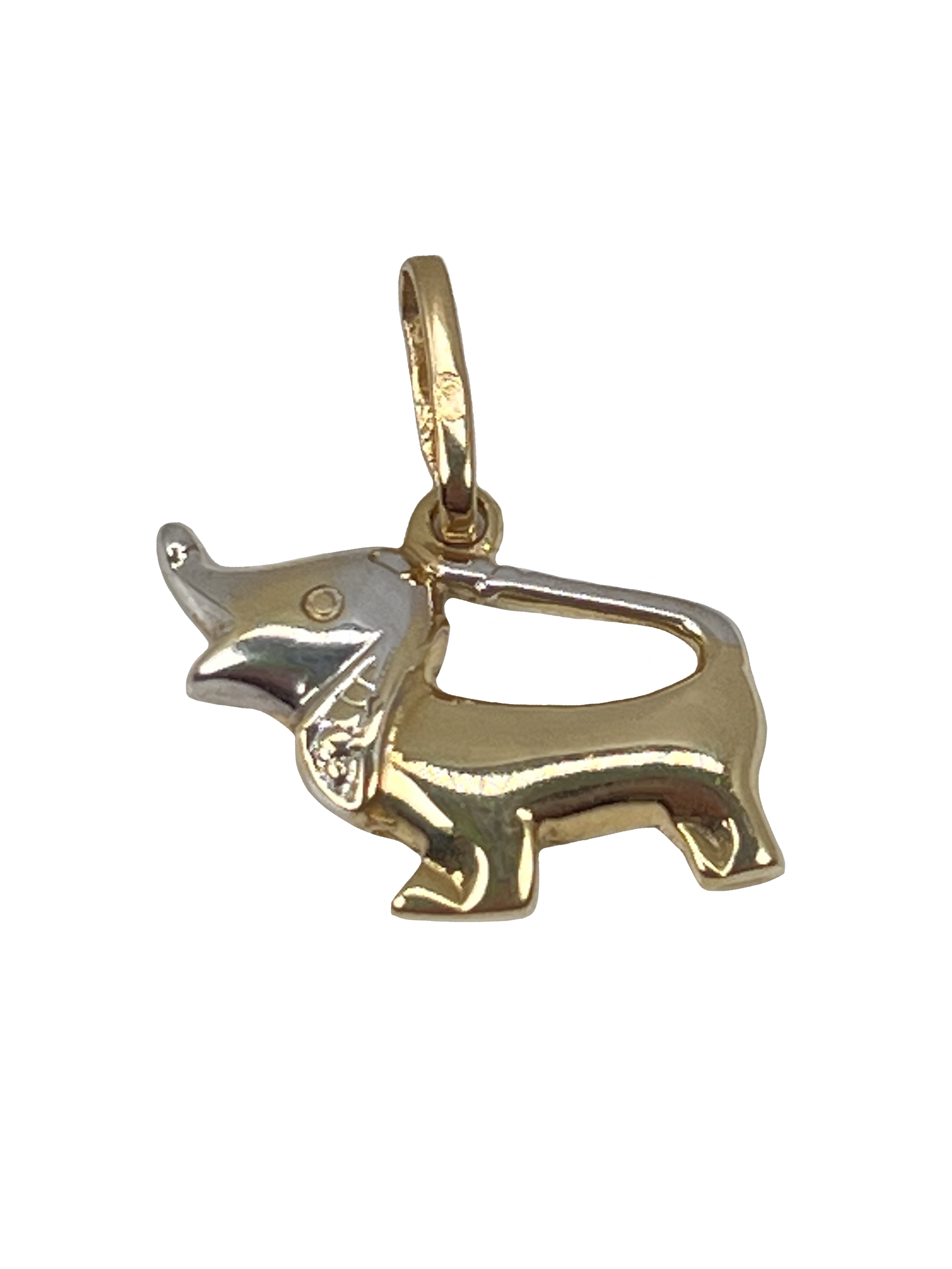 Złota zawieszka w kształcie psa wykonana z kombinowanego złota