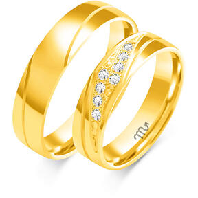 Złote błyszczące obręcze z kryształkami i półokrągłym profilem